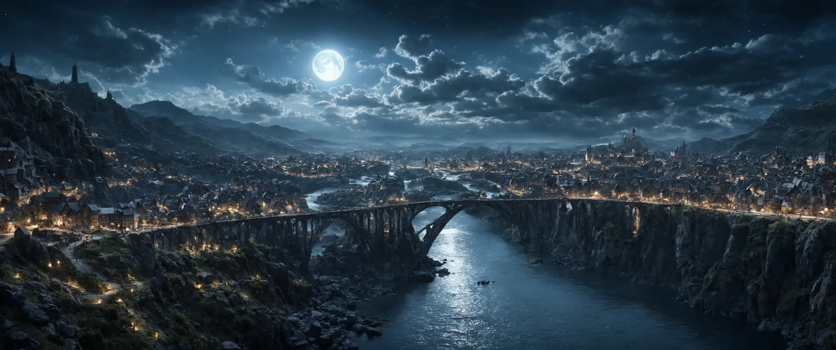AI Art - Moonlit Bridge Over an Enchanted City